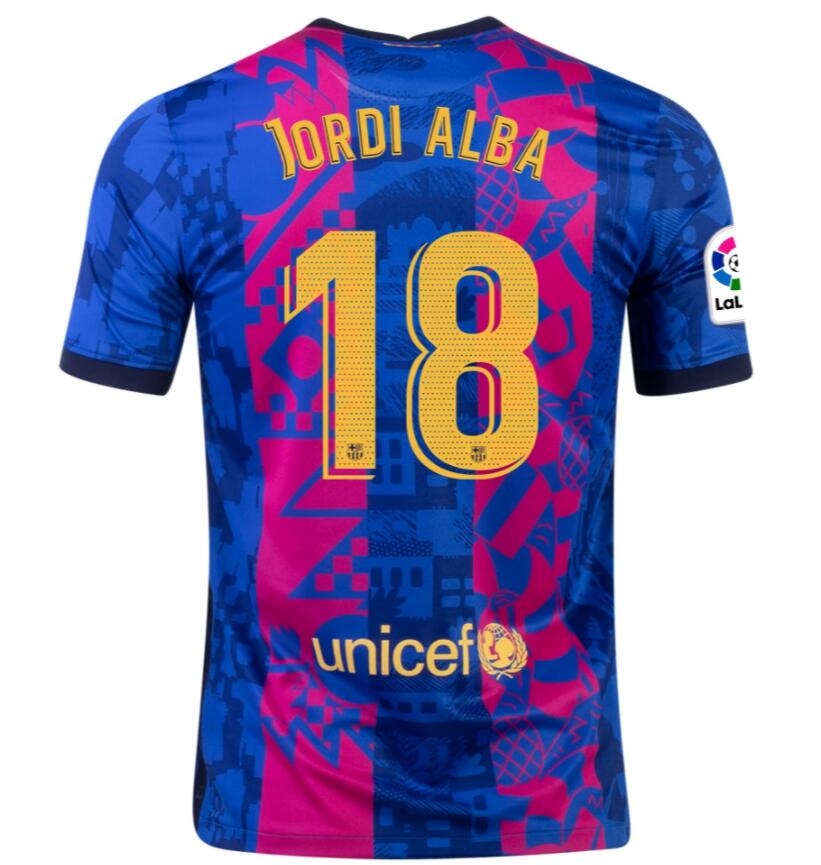 2021/22 Barcelona Football Kit Third Soccer Jersey with JORDI ALBA 18 printing